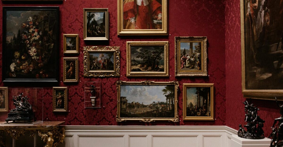 Discover classic art in an elegantly designed gallery space with red ornate walls