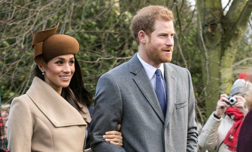 Prince Harry and Meghan Markle with other members of the royal family going to church at Sandringham on Christmas Day 2017