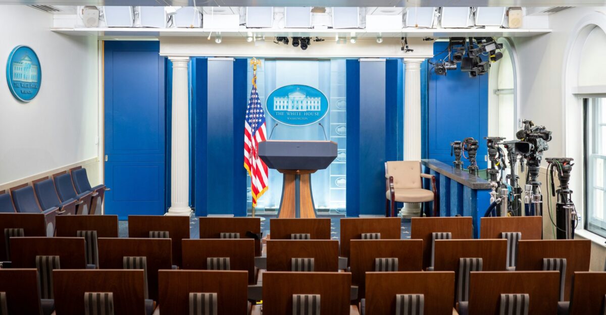 The white house press briefing room is empty