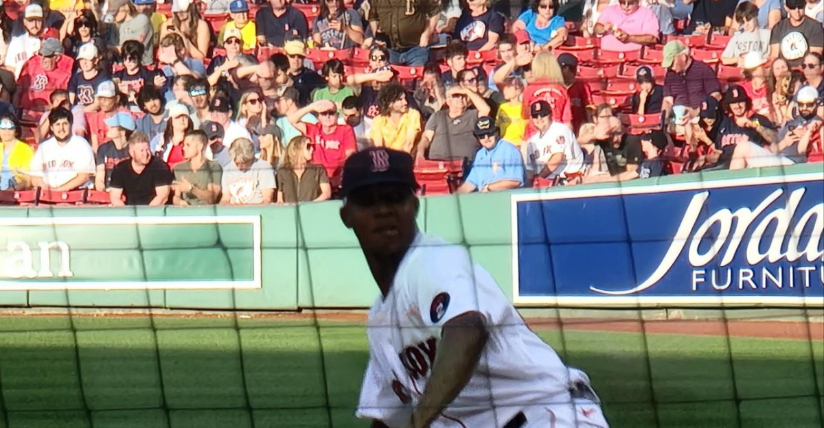 The first pitch thrown by Brayan Bello in his first career start at Fenway Park on July 6th 2022 against the Tampa Bay Rays