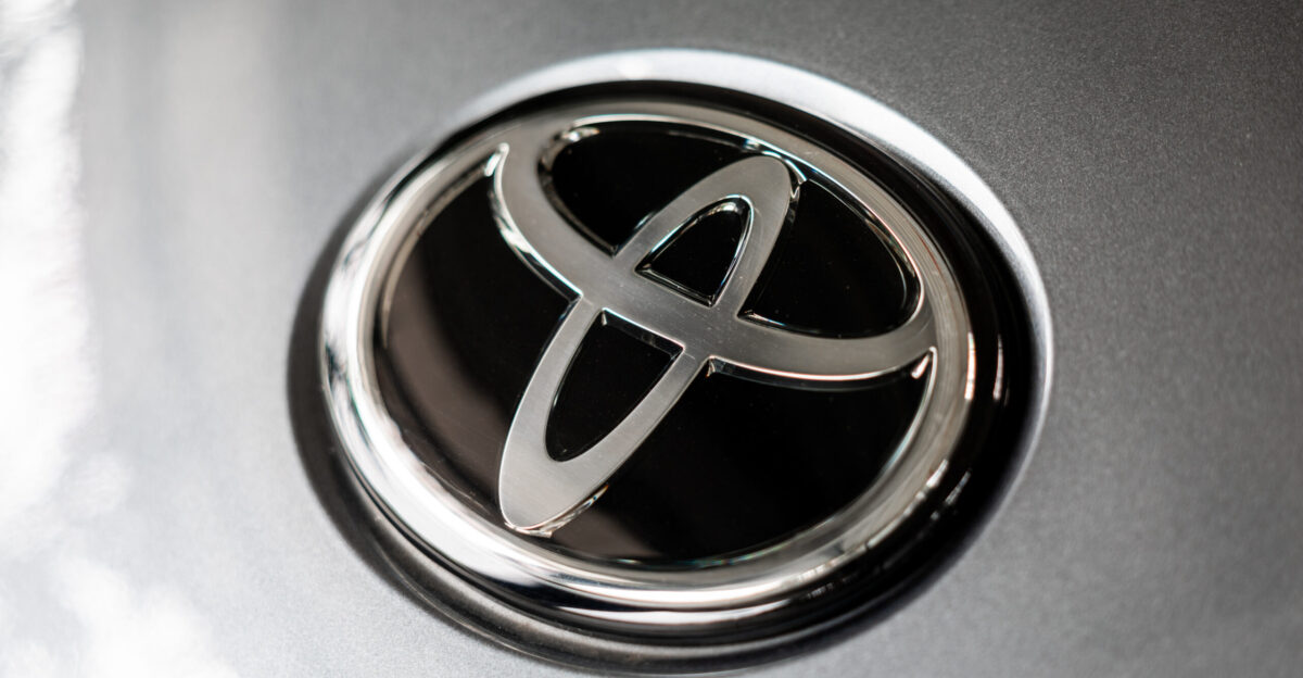 Toyota logo on the hood of a Toyota GR Supra in the showroom of Auto Bertels in D lmen North Rhine-Westphalia Germany