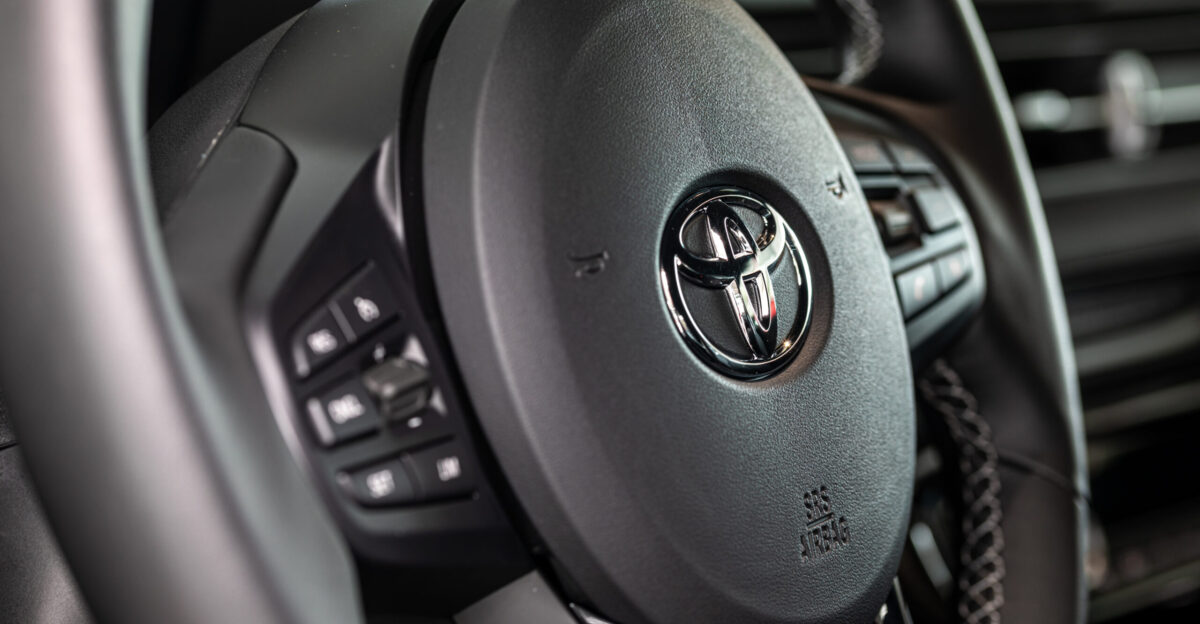 Steering wheel of a Toyota GR Supra in the showroom of Auto Bertels in D lmen North Rhine-Westphalia Germany