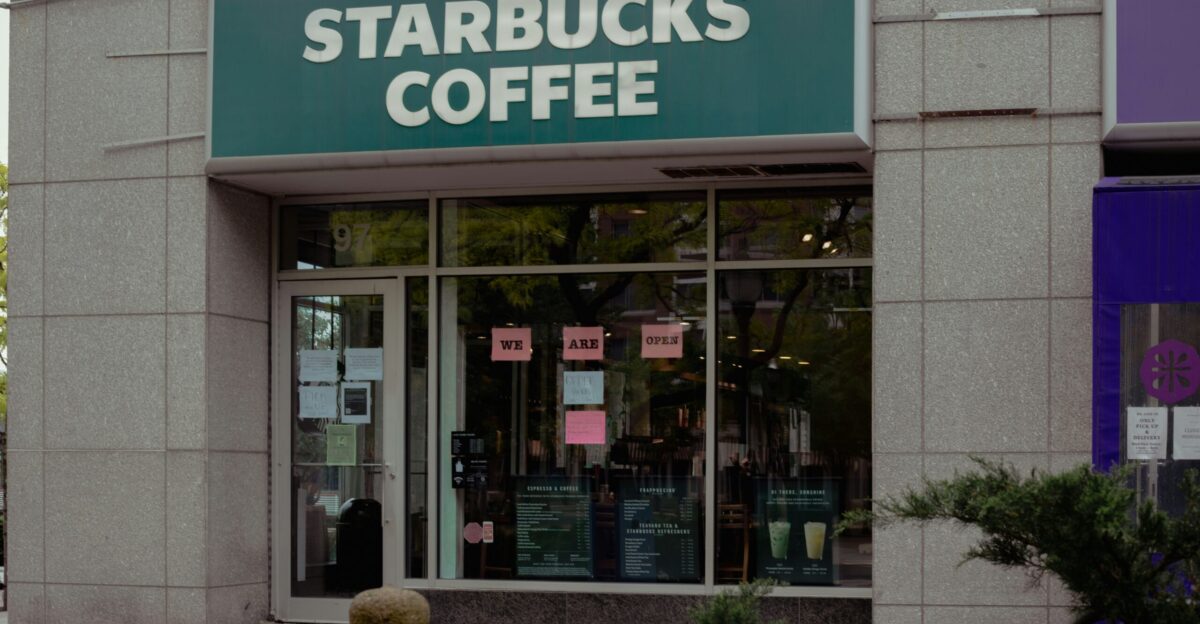 a starbucks coffee shop on a city street