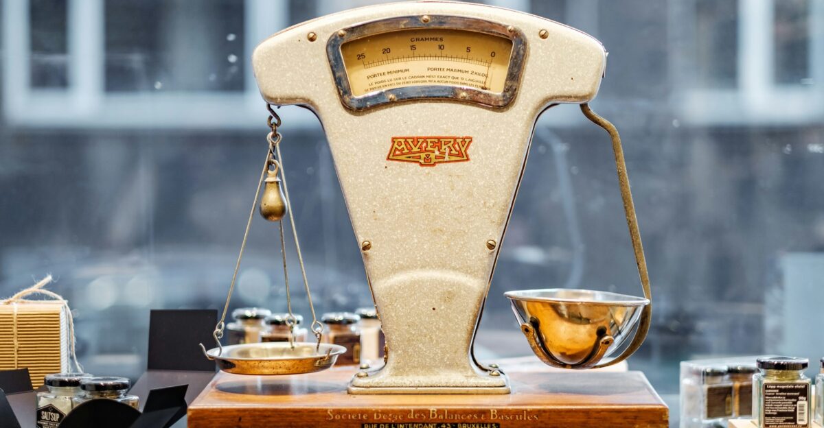brown and beige weighing scale