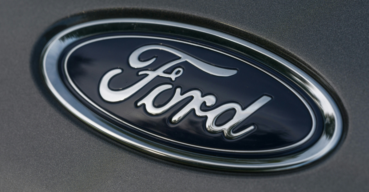 The ford logo is displayed on a car.