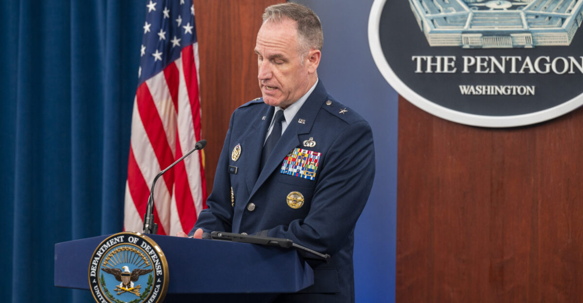 Pentagon Press Secretary U S Air Force Brig Gen Pat Ryder conducts a press briefing at the Pentagon Washington D C Nov 2 2023 DoD photo by U S Air Force Senior Airman Cesar J Navarro